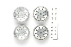 56518 | Tamiya 1/14 1.7" Truck Rear Metal Plated Matte Silver Rims 4Pcs