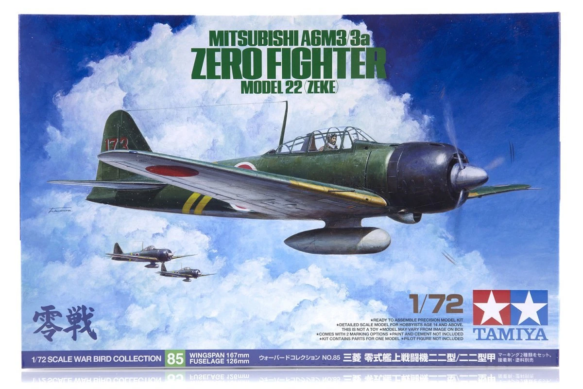 60785 | Tamiya 1/72 Mitsubishi A6M3/3a Model 22 Zeke Zero Fighter Scaled Plastic Model Kit 3 60785 | Tamiya 1/72 Mitsubishi A6M3/3a Model 22 Zeke Zero Fighter Scaled Plastic Model Kit