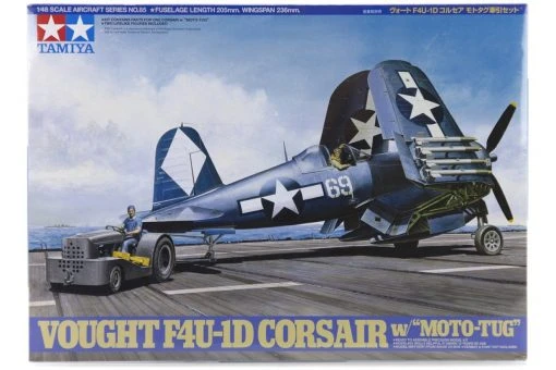 61085 | Tamiya 1/48 Vought F4U-1D Corsair Fighter W/Moto Tug Scaled Plastic Model Kit -Tamila Model Shop TAM 61085 00 1200x800 1