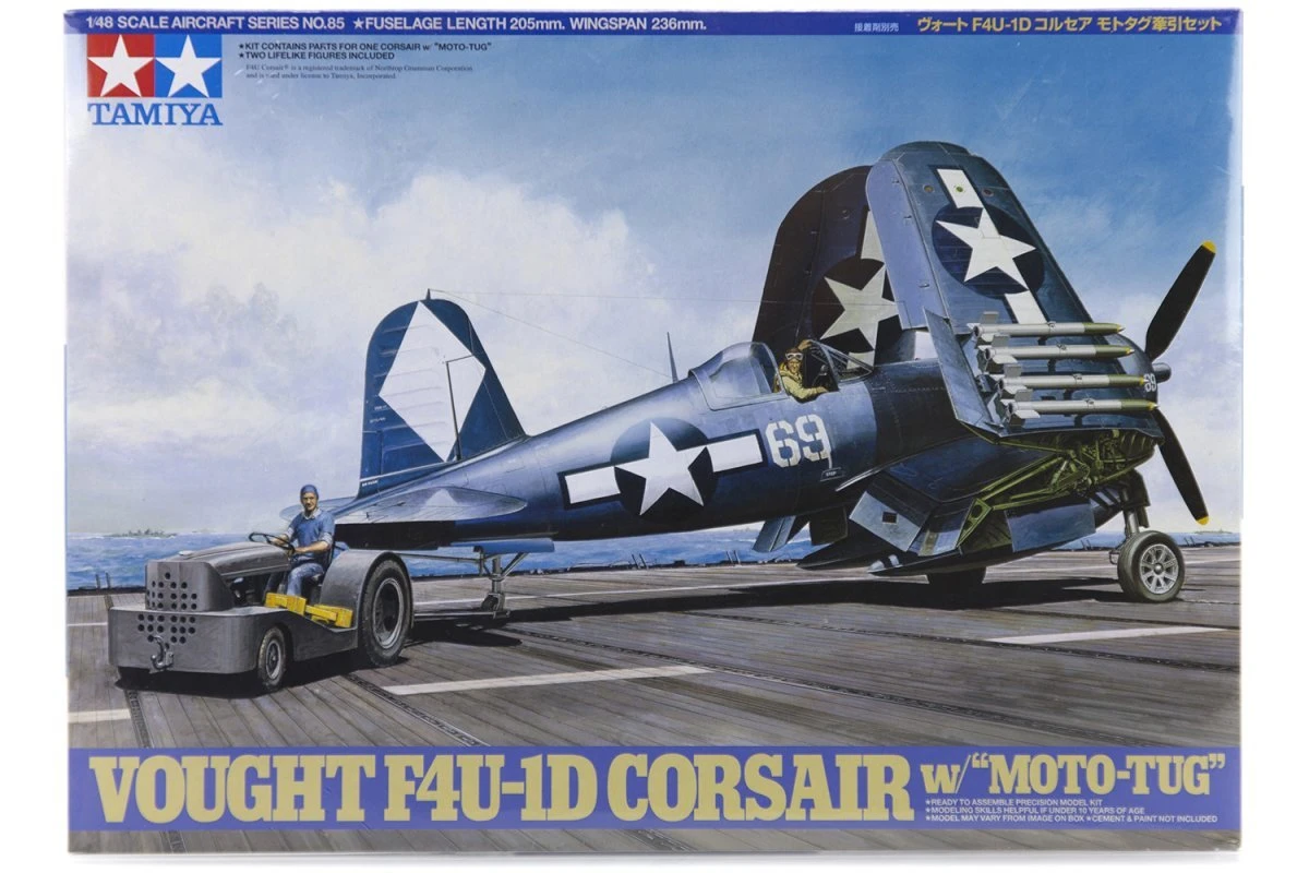 61085 | Tamiya 1/48 Vought F4U-1D Corsair Fighter W/Moto Tug Scaled Plastic Model Kit 3 61085 | Tamiya 1/48 Vought F4U-1D Corsair Fighter W/Moto Tug Scaled Plastic Model Kit